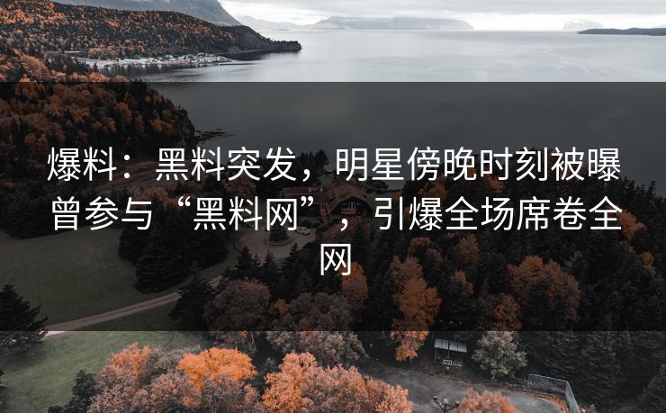 爆料：黑料突发，明星傍晚时刻被曝曾参与“黑料网”，引爆全场席卷全网