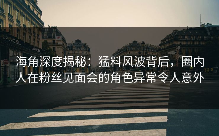 海角深度揭秘：猛料风波背后，圈内人在粉丝见面会的角色异常令人意外